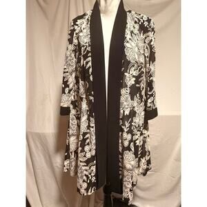 Plus Size Jacquard Knit Kimono Cardigan, Black & Cream Floral (175)